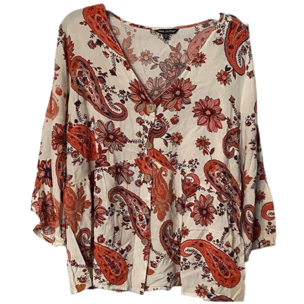 Unique Spectrum Floral Paisley Blouse - Red and Cream